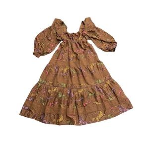 Farm Rio Dotted Horse Maxi Tiered Dress Size Medium NWT Boho Artsy